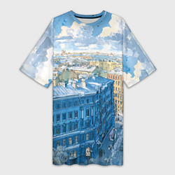 Футболка женская длинная Зимний утренний Питер, цвет: 3D-принт