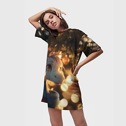 Футболка женская длинная Лошадка под новогодней елкой, цвет: 3D-принт — фото 2