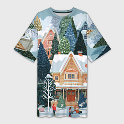 Женская длинная футболка Новогодний елочный двор