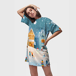 Футболка женская длинная Новогодние каникулы, цвет: 3D-принт — фото 2