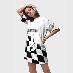 Футболка женская длинная Ювентус клетка краски, цвет: 3D-принт — фото 2