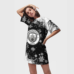 Футболка женская длинная Манчестер сити снежинки новый год, цвет: 3D-принт — фото 2