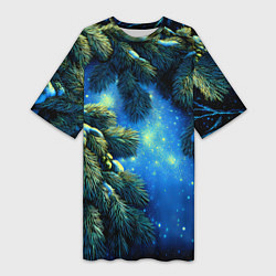 Женская длинная футболка Новогодние ветки елки