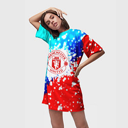 Футболка женская длинная Манчестер Юнайтед неон, цвет: 3D-принт — фото 2