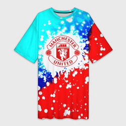 Футболка женская длинная Манчестер Юнайтед неон, цвет: 3D-принт