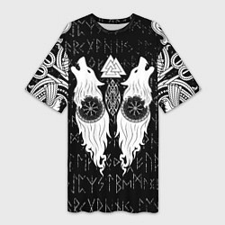 Футболка женская длинная Волки воины с символикой, цвет: 3D-принт