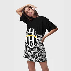 Футболка женская длинная Ювентус черно белые черепа, цвет: 3D-принт — фото 2