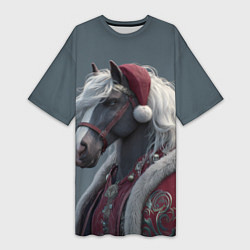 Футболка женская длинная Лошадь в новогоднем костюме, цвет: 3D-принт