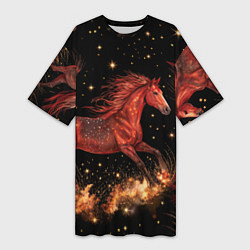 Женская длинная футболка Огненные лошади - паттерн