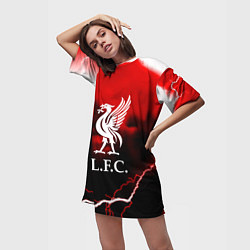 Футболка женская длинная Ливерпуль шторм молнии красный, цвет: 3D-принт — фото 2