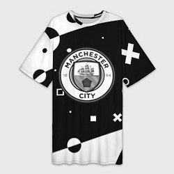 Футболка женская длинная Манчестер сити геометрия блэк, цвет: 3D-принт