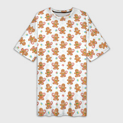 Женская длинная футболка Имбирные человечки и карамельные трости