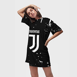 Футболка женская длинная Ювентус белые брызги красок, цвет: 3D-принт — фото 2