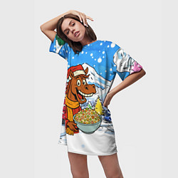 Футболка женская длинная Лошадка с оливье, цвет: 3D-принт — фото 2