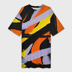 Футболка женская длинная Полоски краски абстракция, цвет: 3D-принт