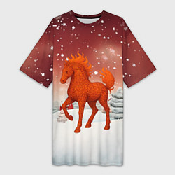 Футболка женская длинная Огненная текстурная лошадь 2026, цвет: 3D-принт