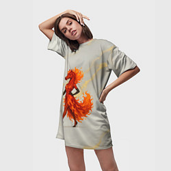 Футболка женская длинная Красная огненная лошадка походка по подиуму, цвет: 3D-принт — фото 2