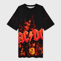 Женская длинная футболка AC/DC Flame