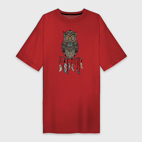 Женская футболка-платье Сова-шаман / Красный – фото 1