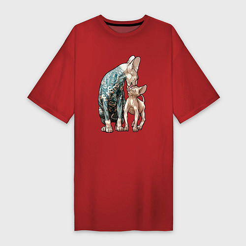 Женская футболка-платье Кошки сфинксы / Красный – фото 1