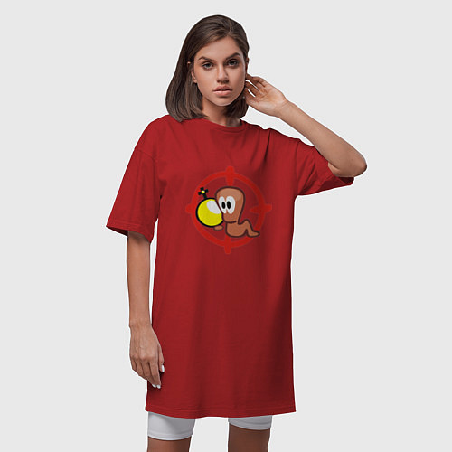 Женская футболка-платье Worms червяк под прицелом / Красный – фото 3