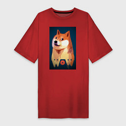 Футболка женская-платье Wow Doge, цвет: красный