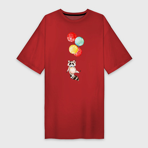 Женская футболка-платье Енот на шариках / Красный – фото 1