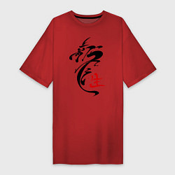 Футболка женская-платье Иероглиф дракон, цвет: красный