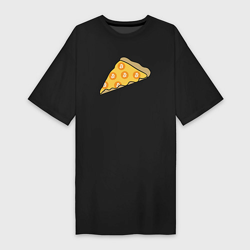 Женская футболка-платье Bitcoin Pizza / Черный – фото 1