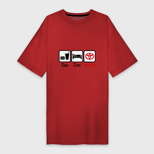 Женская футболка-платье Еда, сон и Toyota / Красный – фото 1
