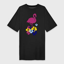 Футболка женская-платье Фиолетовый фламинго, цвет: черный
