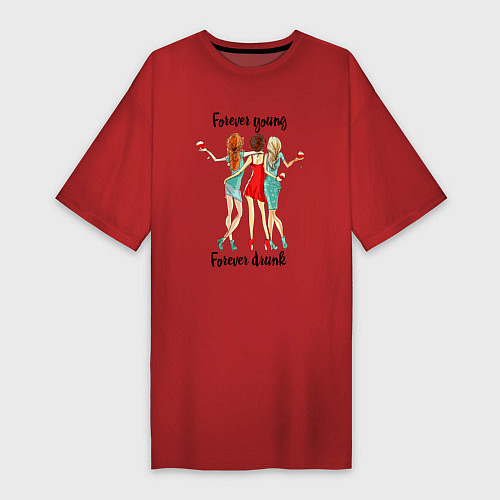 Женская футболка-платье Forever young & drunk / Красный – фото 1