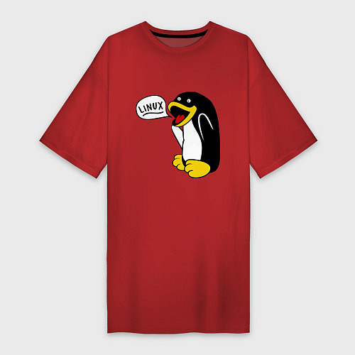 Женская футболка-платье Пингвин: Linux / Красный – фото 1