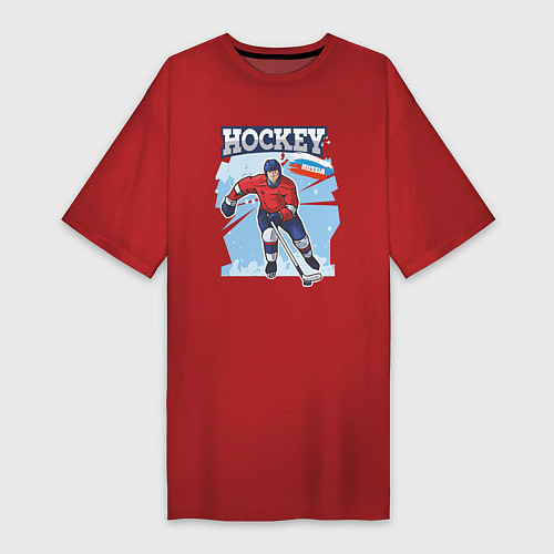 Женская футболка-платье Хоккей Russia / Красный – фото 1