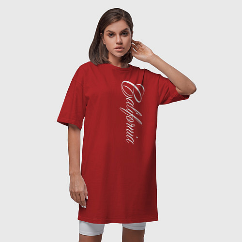 Женская футболка-платье California надпись сбоку / Красный – фото 3