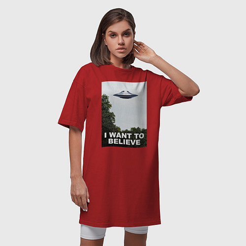 Женская футболка-платье I WANT TO BELIEVE / Красный – фото 3