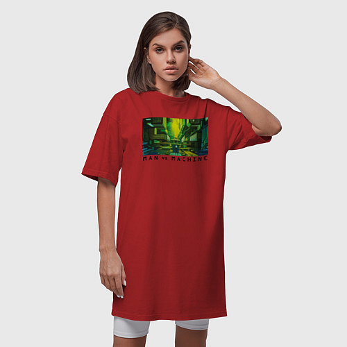 Женская футболка-платье Man vs Machine / Красный – фото 3