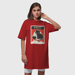 Футболка женская-платье Котик и рамен, цвет: красный — фото 2