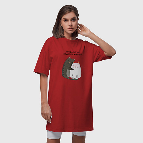 Женская футболка-платье Любовь на девять жизней / Красный – фото 3