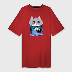 Женская футболка-платье Котёнок в пледе