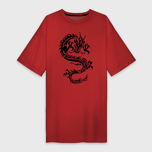 Женская футболка-платье Дракон орнамент / Красный – фото 1