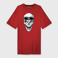 Футболка женская-платье Skull and glasses, цвет: красный