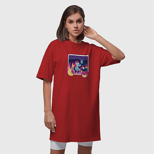 Женская футболка-платье This is fine мем / Красный – фото 3