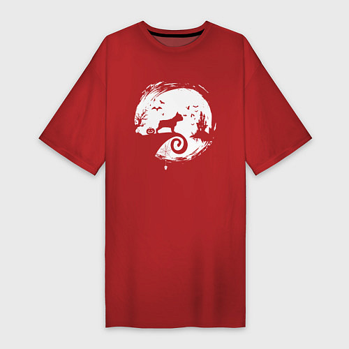 Женская футболка-платье Полнолуние Французский бульдог / Красный – фото 1