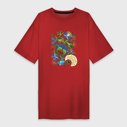 Женская футболка-платье Славянский орнамент / Красный – фото 1