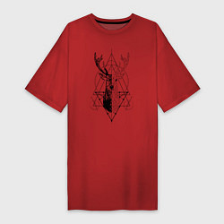 Футболка женская-платье Polygonal deer, цвет: красный