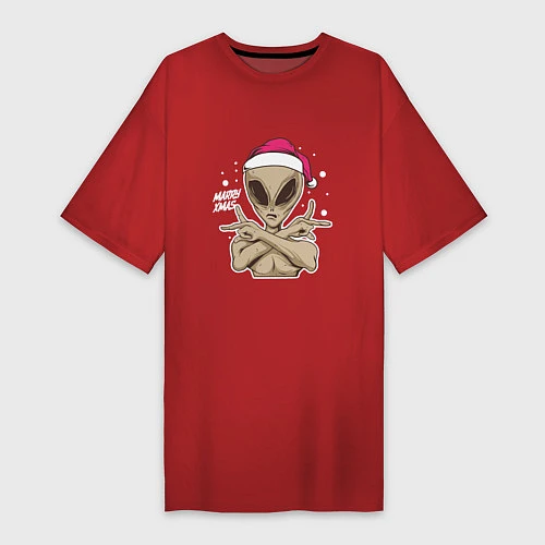 Женская футболка-платье Alien Santa / Красный – фото 1