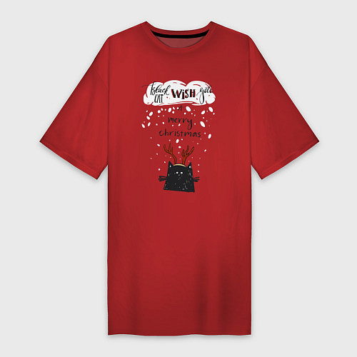 Женская футболка-платье Рождественский кот / Красный – фото 1