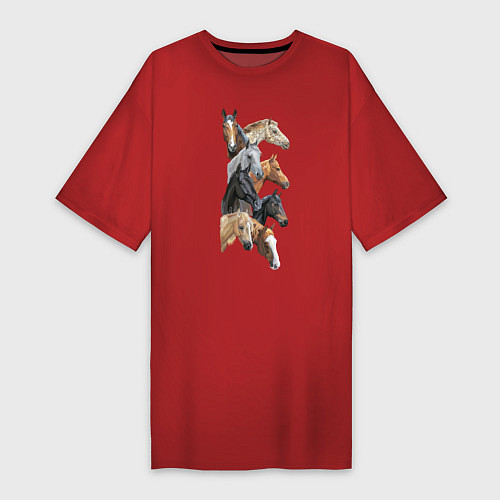 Женская футболка-платье Лошади / Красный – фото 1