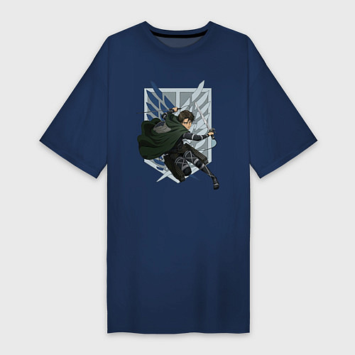 Женская футболка-платье Атака Титанов Леви / Тёмно-синий – фото 1